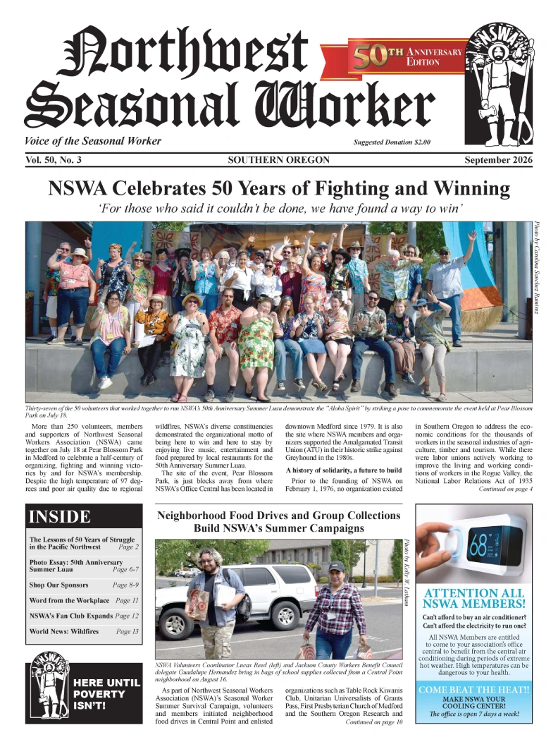 Front page of the most recent NSWA newspaper